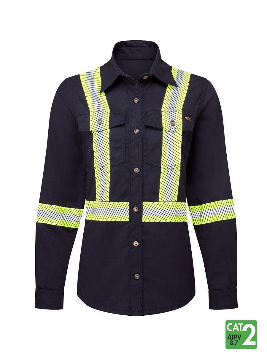 Women's Ultrasoft® 7 oz Deluxe Segmented Striped Navy Work Shirt -USN673