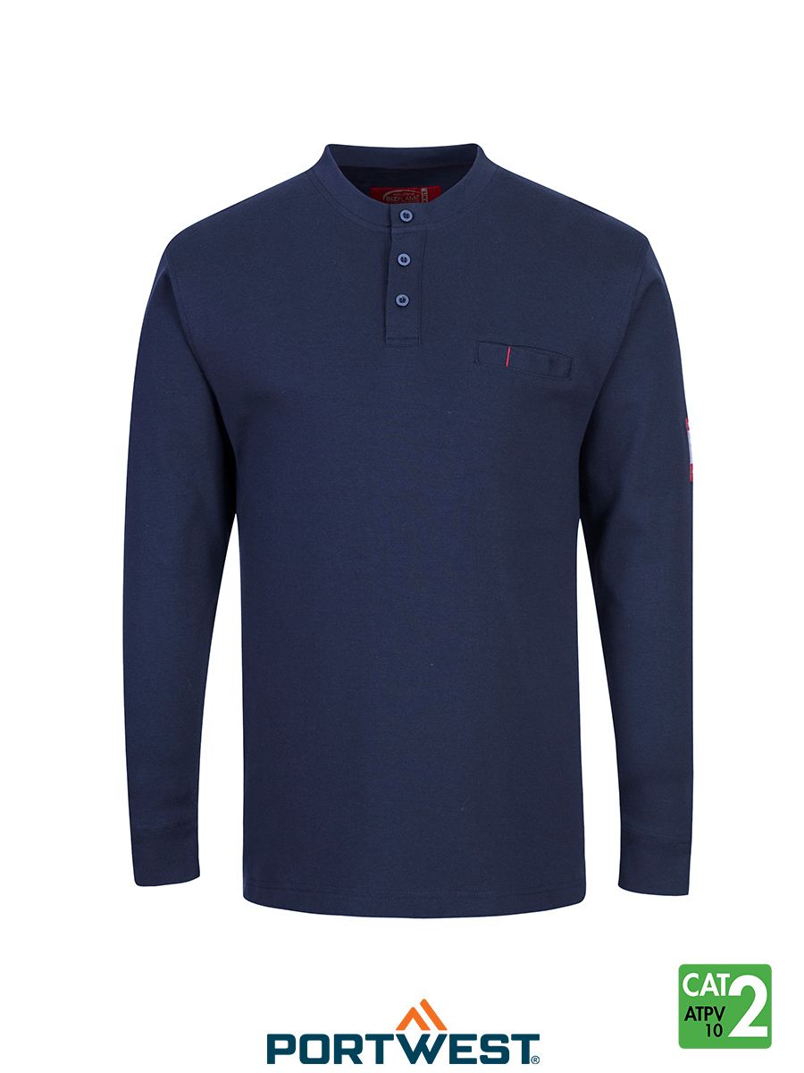 Bizflame™ 7oz FR Antistatic Henley - Navy FR32NAR